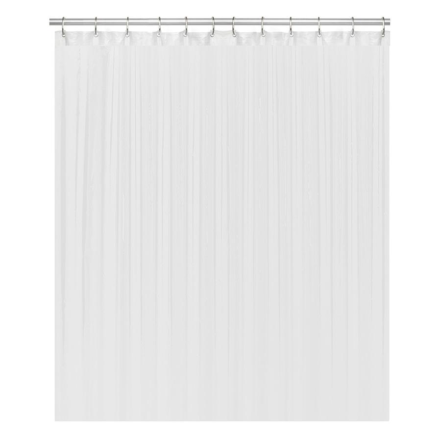 a white shower curtain with silver metal rods