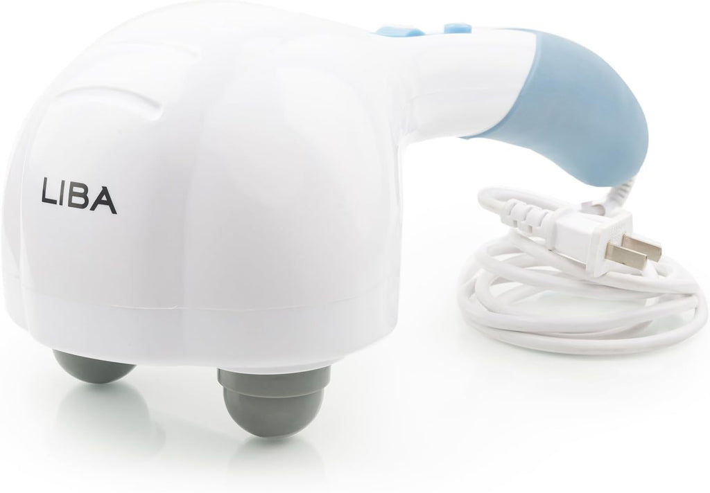 a white and blue massager with a cord with text: 'LIBA'