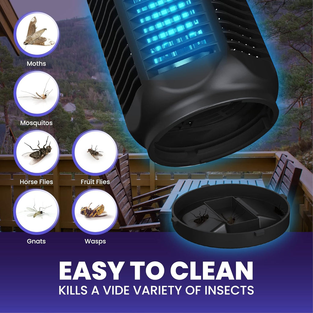 a screen shot of a device with text: 'Moths Mosquitos Horse Flies Fruit Flies Gnats Wasps EASY TO CLEAN KILLS A VIDE VARIETY OF INSECTS'