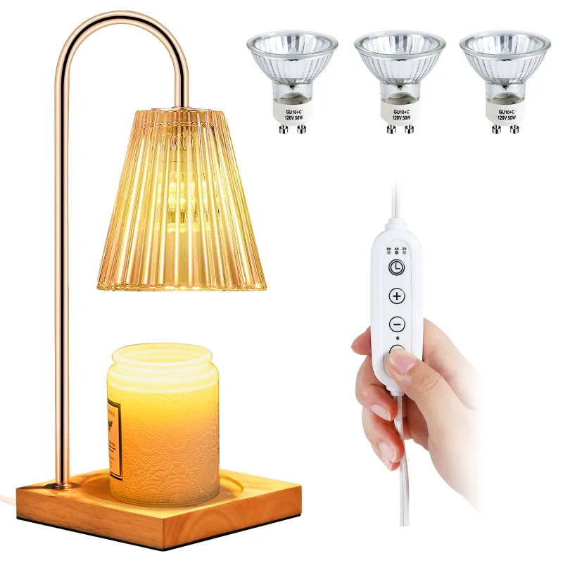 a hand holding a remote control and a lamp with text: '120V L +'