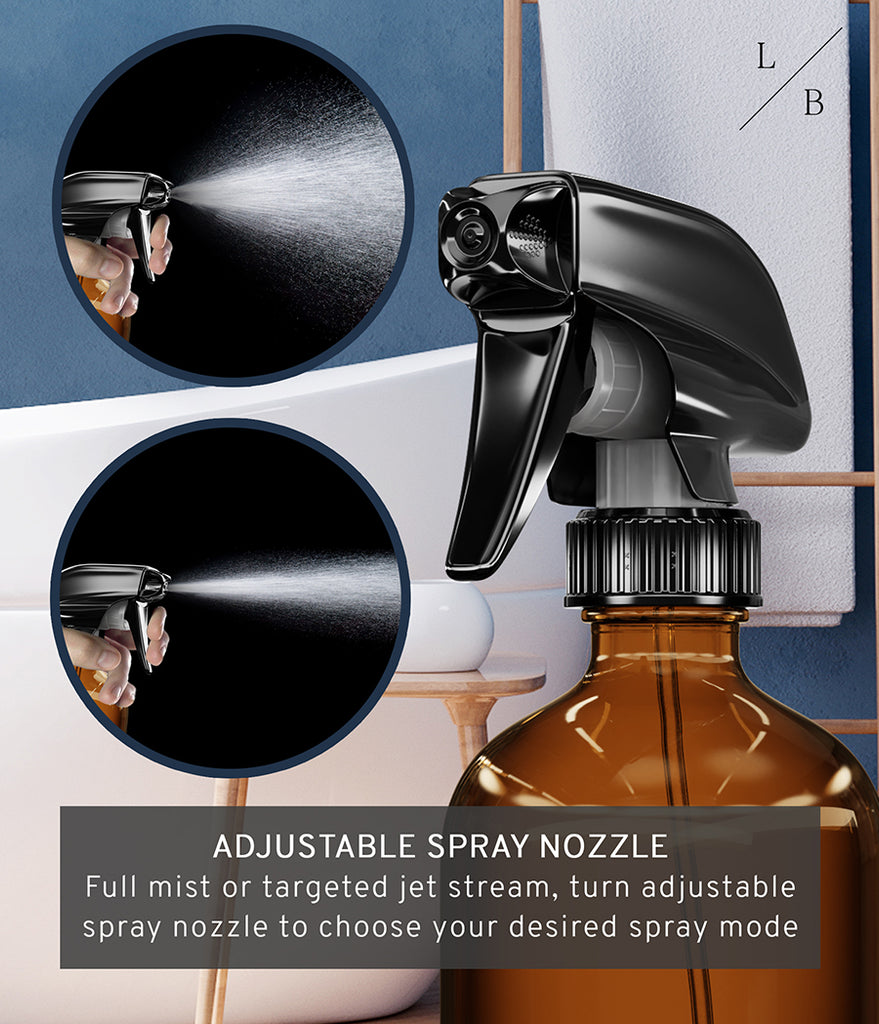 Amber Glass spray bottle with adjustable nozzle - Liba