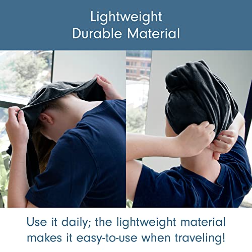 a collage of a person wearing a towel on his head with text: 'Lightweight Durable Material Use it daily; the lightweight material makes it easy-to-use when traveling!'