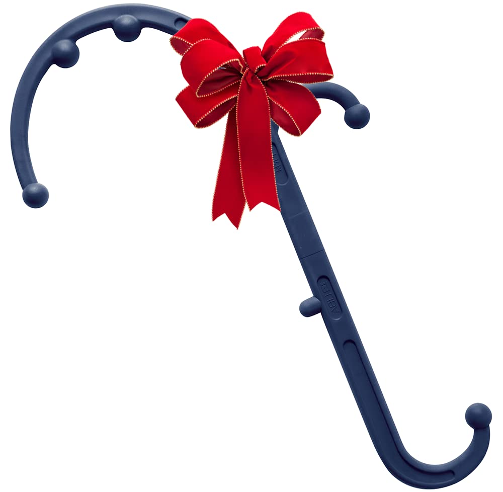 a blue toy cane with a red bow