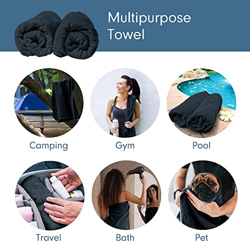 a collage of images of towels with text: 'Multipurpose Towel Camping Gym Pool Travel Bath Pet'