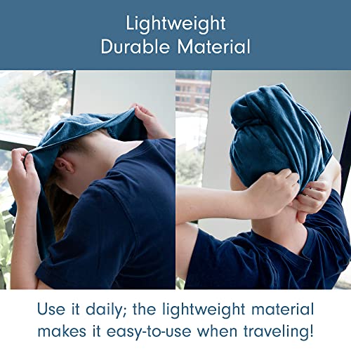 a collage of a person with a towel on their head with text: 'Lightweight Durable Material Use it daily; the lightweight material makes it easy-to-use when traveling!'