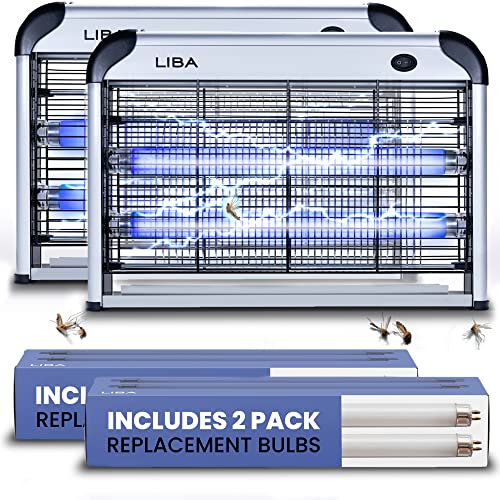 a mosquito killer with a bug zapper with text: 'LIB LIBA INCI REPL INCLUDES 2 PACK REPLACEMENT BULBS ='