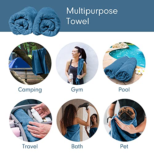 a collage of images of towels with text: 'Multipurpose Towel Camping Gym Pool Travel Bath Pet'