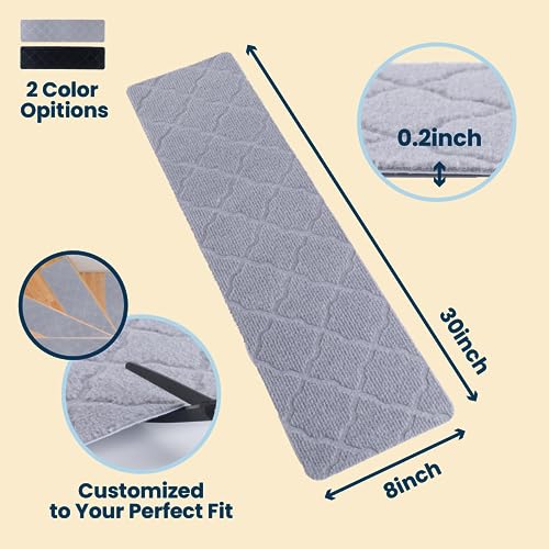 a grey carpet with different colors with text: '2 Color Opitions 0.2inch 30inch Customized to Your Perfect Fit 8inch'