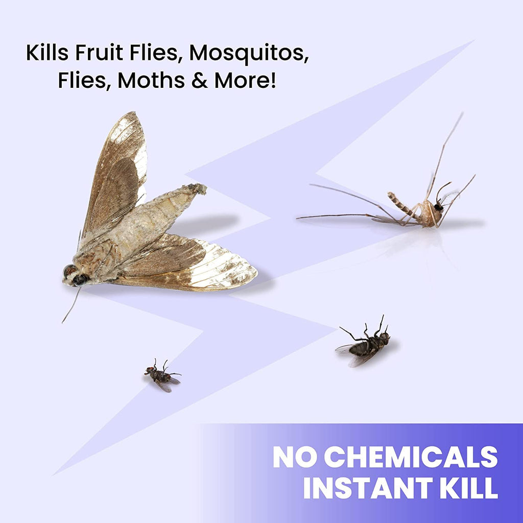 a group of insects with text with text: 'Kills Fruit Flies, Mosquitos, Flies, Moths & More! NO CHEMICALS INSTANT KILL'