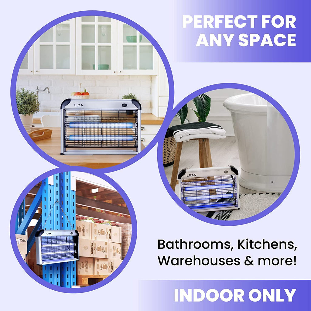 a collage of images of a room with text: 'PERFECT FOR ANY SPACE LIBA LIBA MONDAY Bathrooms, Kitchens, MONDAY Warehouses & more! MONDAY MONDAY INDOOR ONLY'