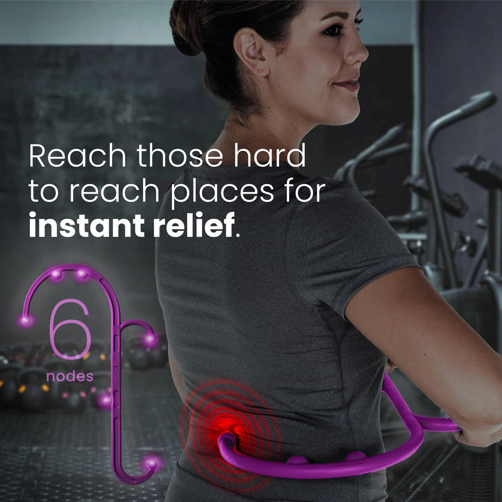 a person with a purple stethoscope around her back with text: 'Reach those hard to reach places for instant relief. 6 nodes'