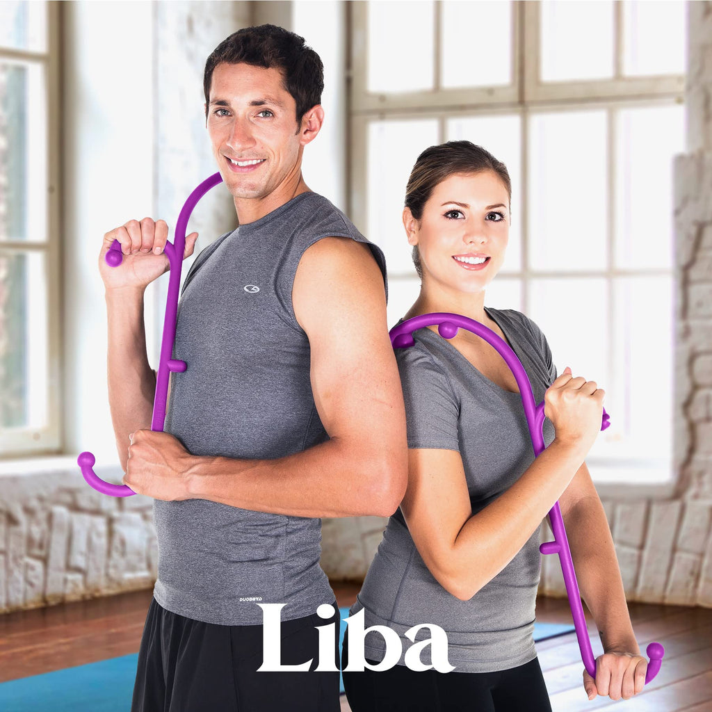 a person and person holding purple objects with text: 'UODRYA Liba'