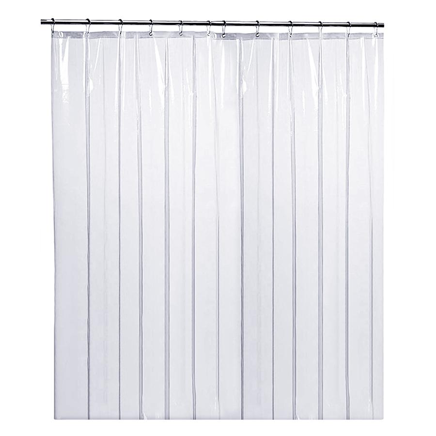 a shower curtain with a metal rod